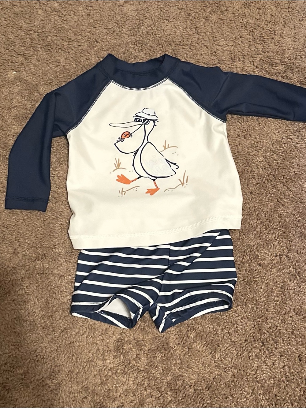 Carter's Navy & White Kids Rashguard Swim Set with Pelican Graphic